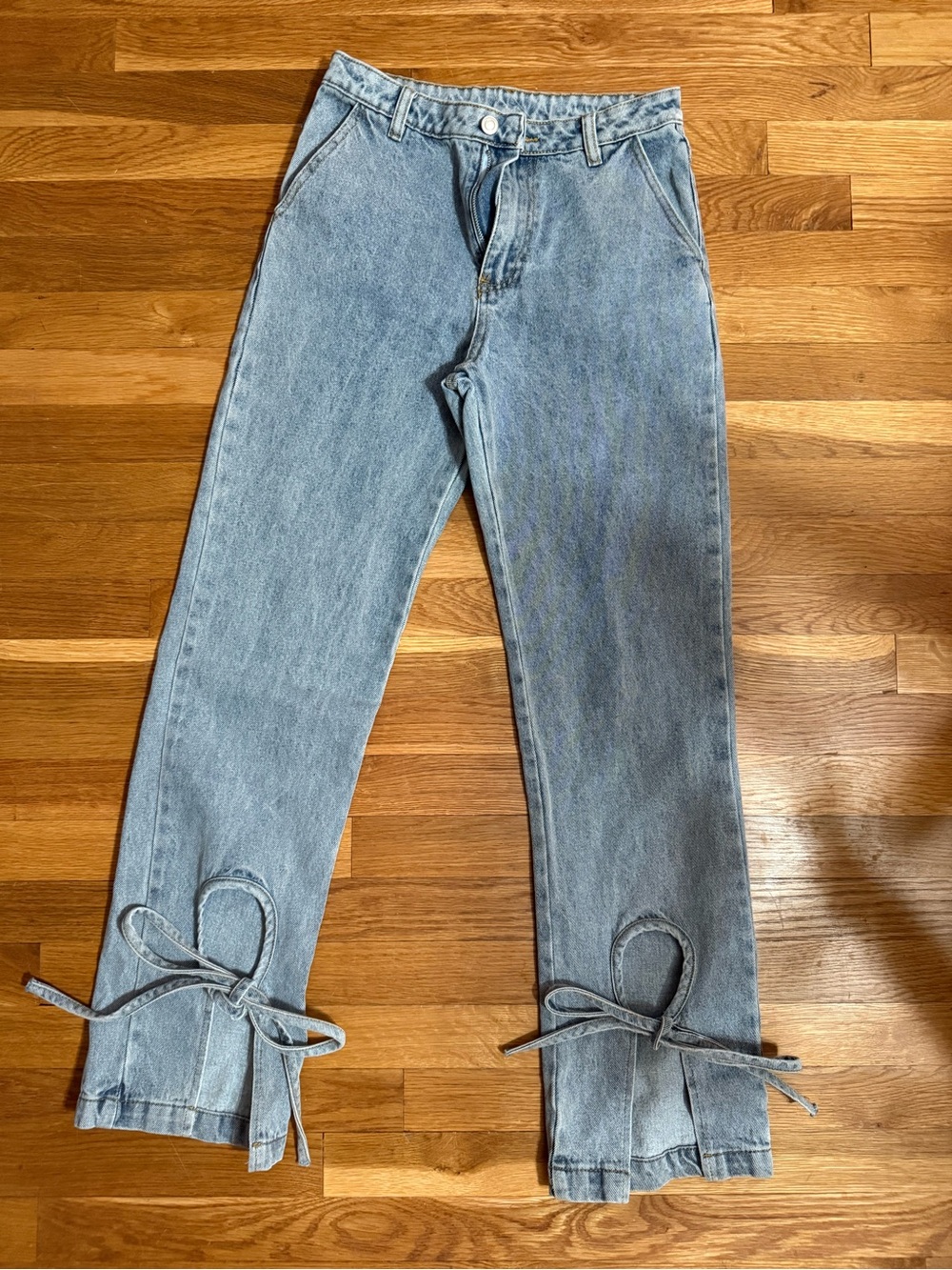 12th Tribe Light Blue Tie-Hem Cropped Jeans